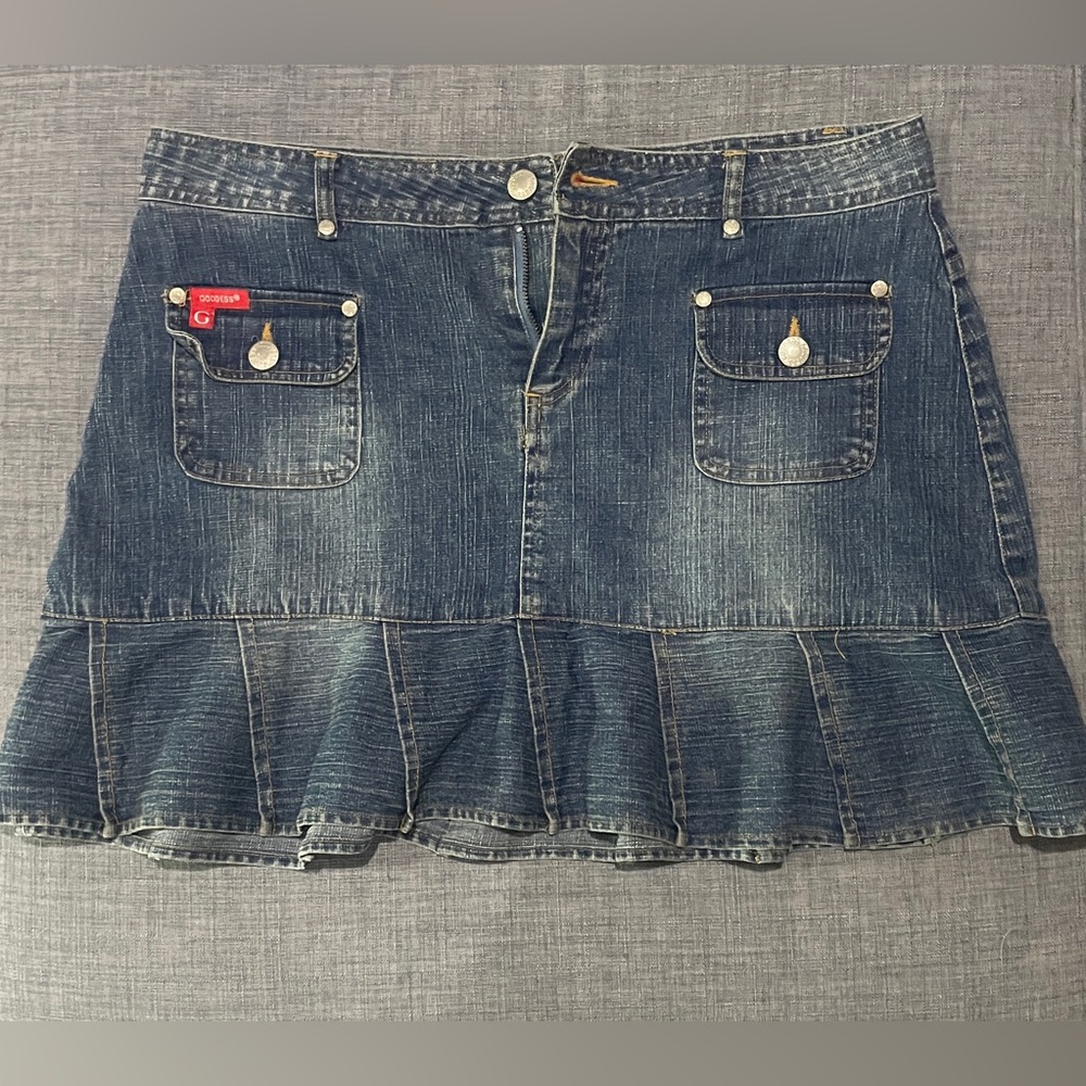 Denim Ruffle Hem Mini Skirt - Blue